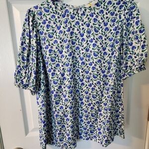 Boden Blue and Green Puff Sleeve Blouse